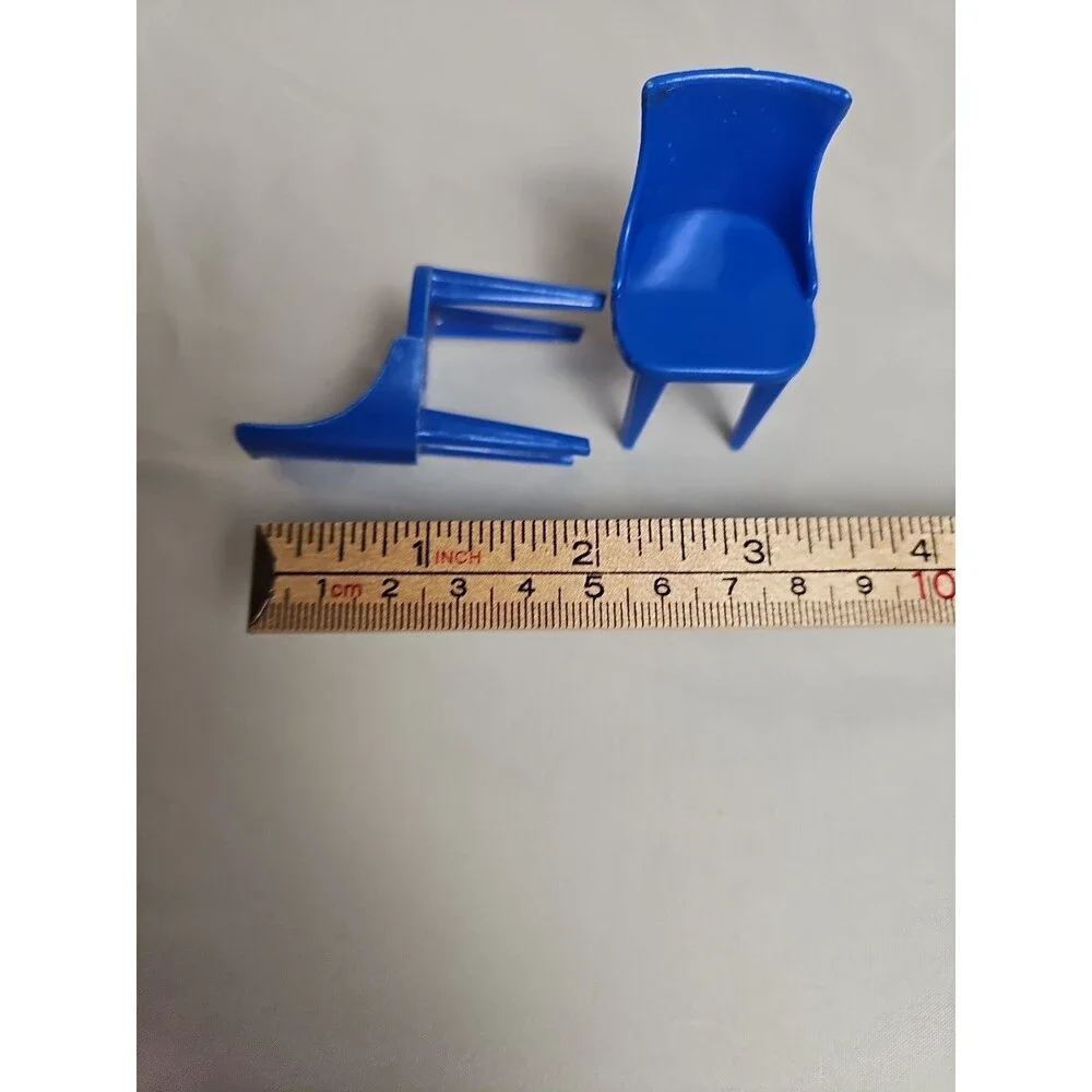 2 Vintage Plasco K-7 Blue Dollhouse Chair Miniature Furniture Mid Century